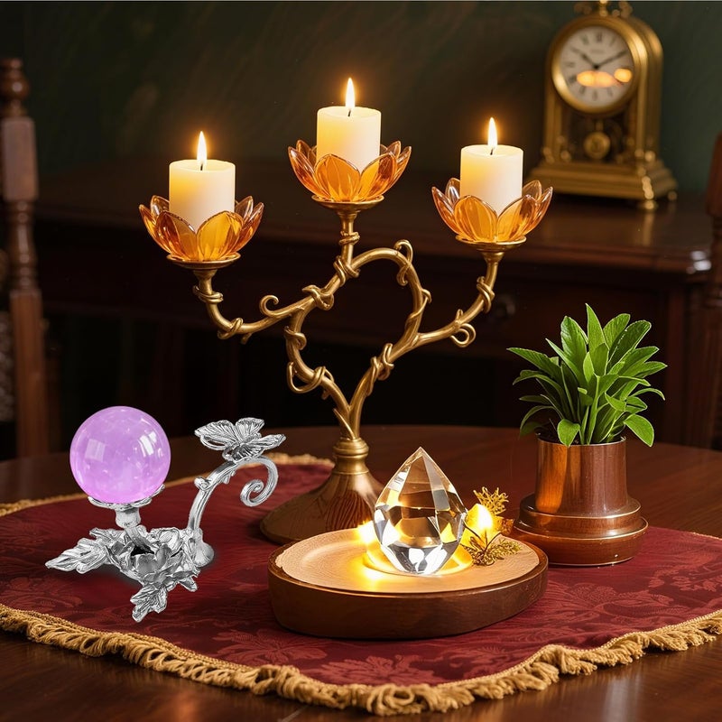 GeryVtee 4PCS Crystal Ball Stand Sphere Display Stand Metal Crystal Holder Balls Ornament Rack Holder Metal Base Flower Shape (Silver) - Image 4